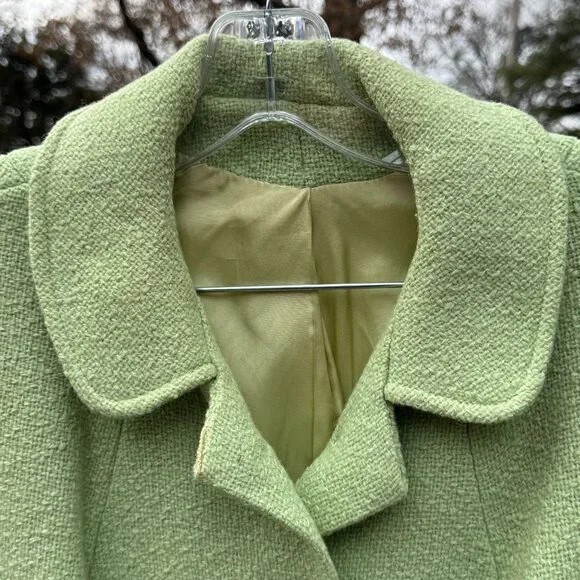 Vintage 50's-60's Coat Size L/XL Mint Green Bouclé Single Breasted Notched Colla - Picture 5 of 16